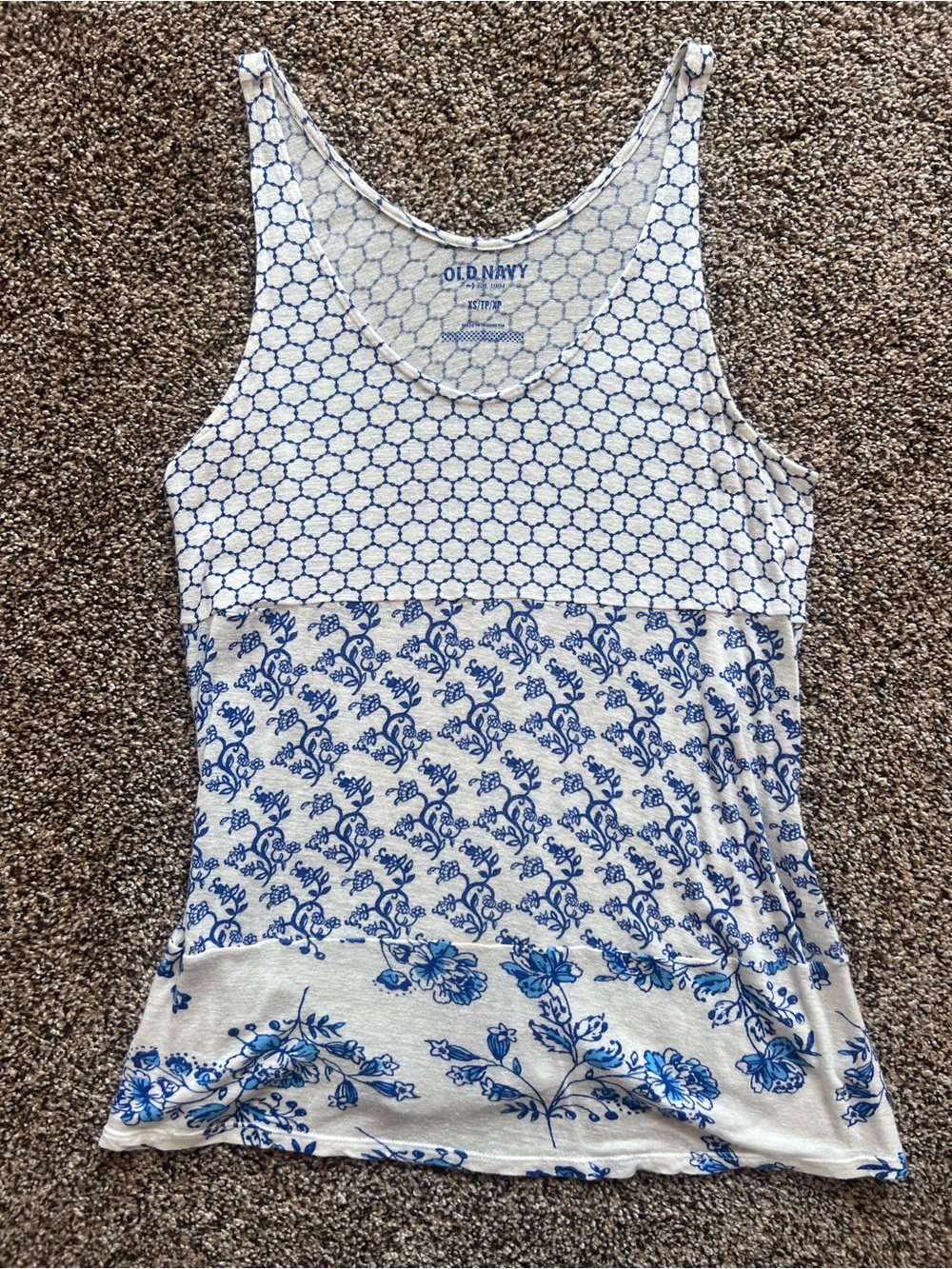 Old Navy White and Blue Mixed-Print Tank Top